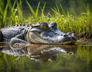 Obraz premium Close up front view of a large American Alligator