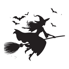 Spine-Chilling Halloween Witch Flying Set of Silhouette - Unveiling the Elegance of Darkness through Halloween Flying Witch Illustration
