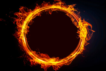 Fiery circle on a black background, fire spell effect - obrazy, fototapety, plakaty