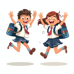 Happy Boy and Girl Pupil in Uniform with Tie and Bac