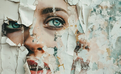 Abstract Grunge Torn Poster Background with Woman's Face