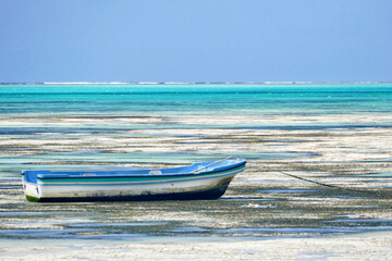 Scenic view of moored boat at Jambiani beach, Zanzibar