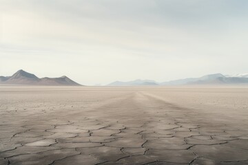 Expansive desert landscape with cracked earth, suggesting drought and climate change. Arid Desert Landscape