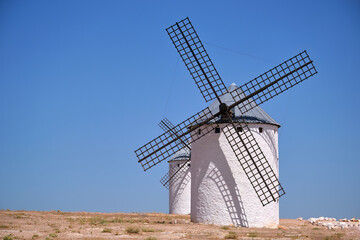 Ancient windmill  in Campo de Criptana, Spain, defined in Cervantes' Don Quixote "The Giants"