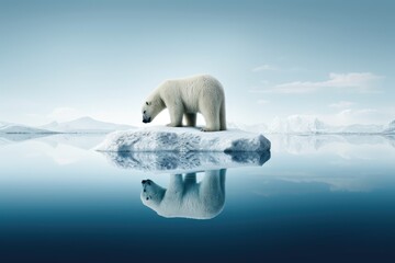 A lone polar bear on a shrinking ice floe, highlighting the impact of global warming. Polar Bear on Melting Ice