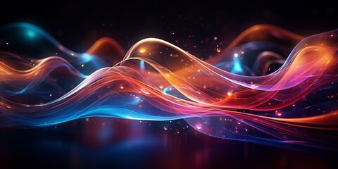 Abstract glowing waves and lighting particles with black background