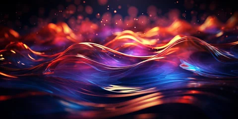 Foto op Canvas Abstract glowing waves and lighting particles with black background © toomi123