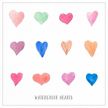 Hand Painted Watercolor Hearts Illustrations