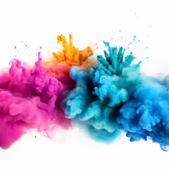 Colorful holi paint powder burst explosion on isolated white panorama background