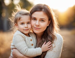 A girl and her mother playing in the autumn park
