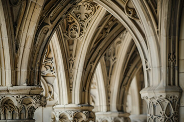 Fototapeta premium Ornate Gothic arches background with intricate stone carvings.