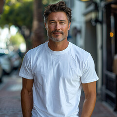 portrait of a man wearing white t shirt upper body
