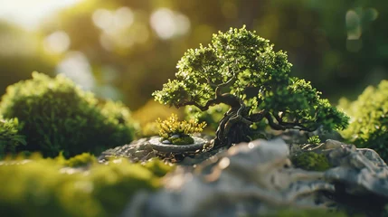 Küchenrückwand glas motiv images of Boxwood bonsai trees. Utilize cinematic framing to capture the delicate details of miniature landscapes, © Possibility Pages