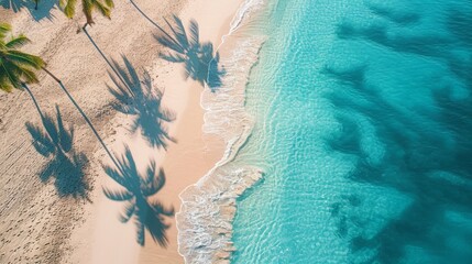 Tropical Beach with Crystal Clear Waters from Above Aerial view of a pristine tropical beach with...