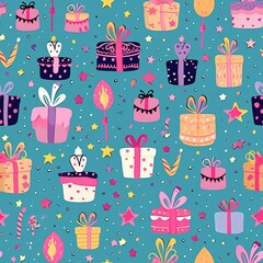 Pastel birthday pattern with holiday motifs for celebratory occasions and events