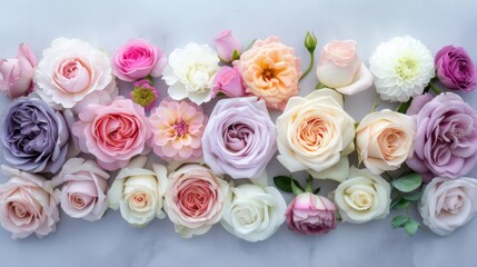 Obraz na płótnie Canvas Multicolor pastel roses for bridal arrangement