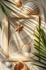 Summer Background with Frame and Elements in the Style of Summer Carvings - Natural Summer Softbox Lighting Canvas - Summer Lightbox Background created with Generative AI Technology
