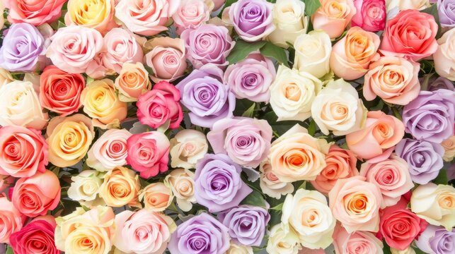 Multicolor pastel roses for bridal arrangement