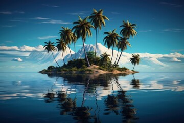 Illustration of a tropical island with coconut trees in the middle of the ocean