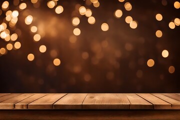 Brown vintage bokeh background with empty wooden deck table top for product montage display photo image for download