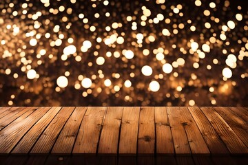 Brown vintage bokeh background with empty wooden deck table top for product montage display photo image for download