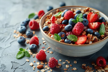 Desayuno ecologico sano y saludable frutos rojos y cereales