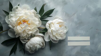 The background is decorated with gray. bright white peony light gray background