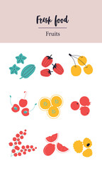 Fruits and berries collection. Flat Vector. Healthy