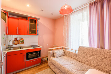 interior kitchen and dining room, refectory area, cooking equipment, table furniture, stove