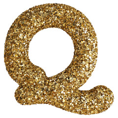 Gold glitter uppercase letter Q font  3d render