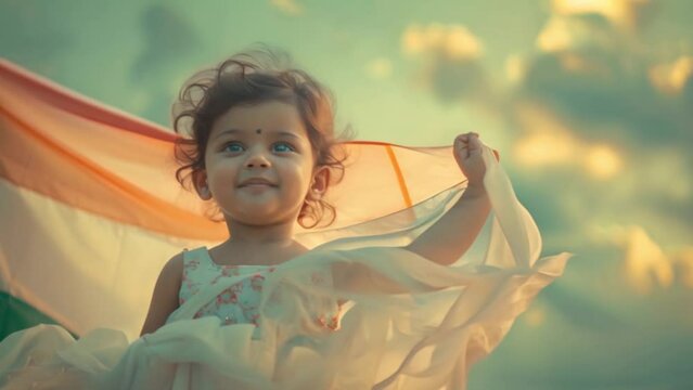indian girl child,  Indian Flag