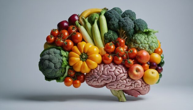Model of human brain maked from vegetables and fruits