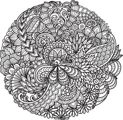 Hand drawn mandala round floral for coloring, laser cut, paper cut, pringting and so on. Vector illustration