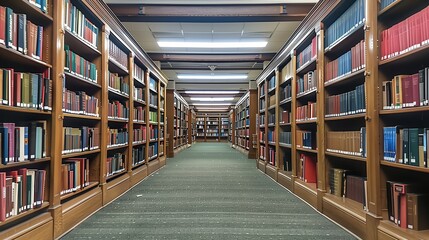 Modern Library, rows of books at a library, Bookshelves in the library. Large bookcase with lots of books.