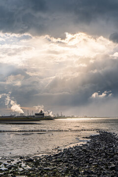 View of the Dow chemical plant from the harbour of Terneuzen.  