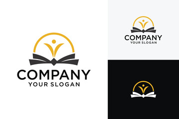 education logo, people and books in circle shape