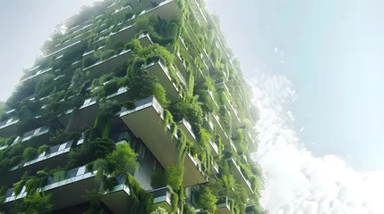 Keuken spatwand met foto Green futuristic skyscraper, environment and architecture concepts © Lucky Ai