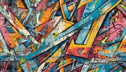 stained glass window wallpaper seamless pattern of colorful graffiti art layered on a weathered concrete wall, showcasing urban street art. - obrazy, fototapety, plakaty