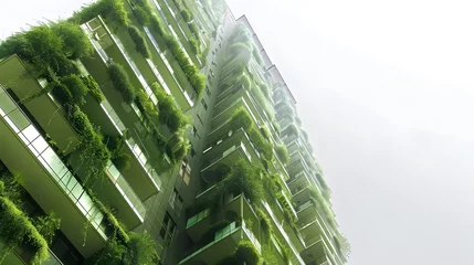 Gordijnen Green futuristic skyscraper, environment and architecture concepts © Lucky Ai