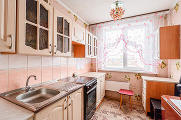 interior kitchen and dining room, refectory area, cooking equipment, table furniture, stove