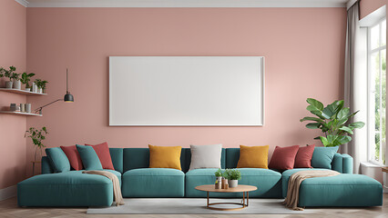 empty frame layout in the living room interior, 3d rendering
