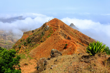 Lonely houses in the mountains of Island Santo Antao, Cape Verde, Cabo Verde, Africa.
