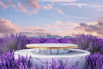 blank of marble table at lavender fields. generative ai.