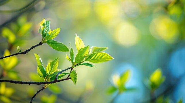 closeup of young leaves on a tree with a bokeh background.