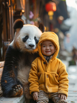 Ein Tag voller Freundschaft: Kind und Panda im Porträt