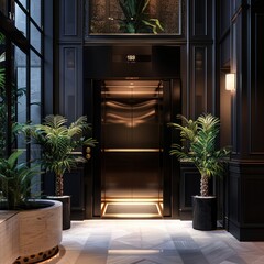 modern, contemporary, high tech luxury elevator in stylish black