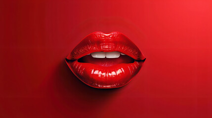 red lips vector on red background