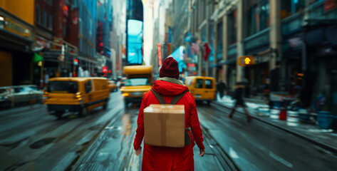 city, a delivery worker navigating city streets with efficiency and speed, transporting packages to...