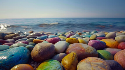 Sea colored stones on the seashore, the concept of internal hamony, bright