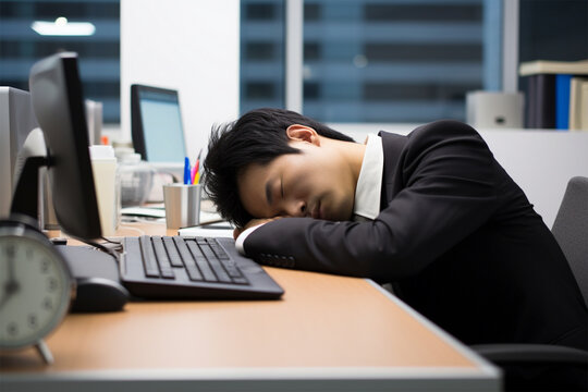 オフィスで仕事に疲れる若いビジネスマン